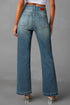 Vintage Wash Double Button Front Patch Pocket Flare Jeans